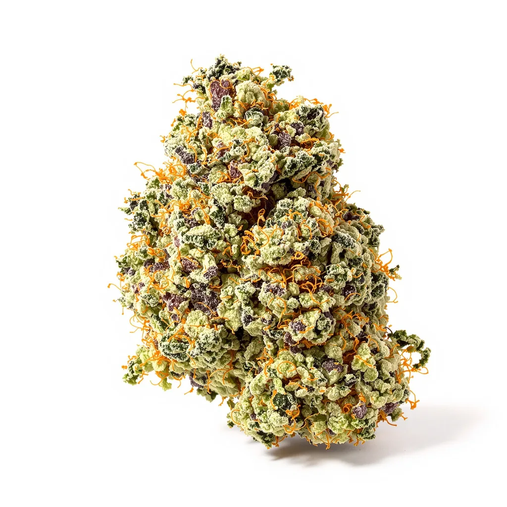 Merlot OG 35% Indica / 65% Sativa — Blüte mit sichtbaren Trichomen