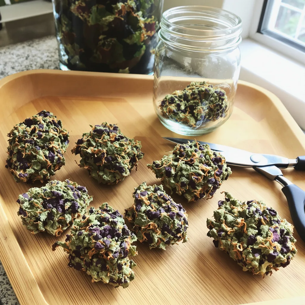 Milky Way 78% Indica / 22% Sativa — Blüte mit sichtbaren Trichomen