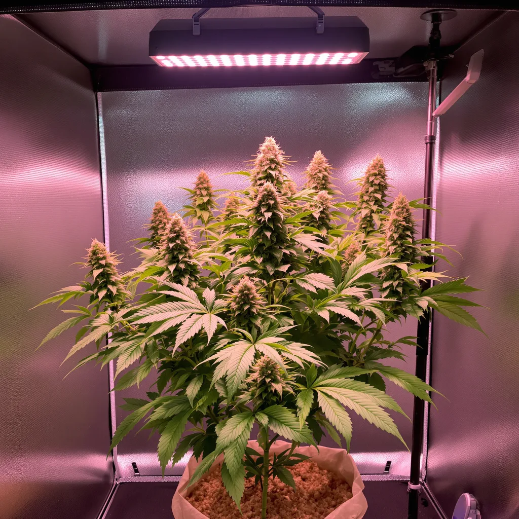 Milky Way 78% Indica / 22% Sativa — Blüte mit sichtbaren Trichomen