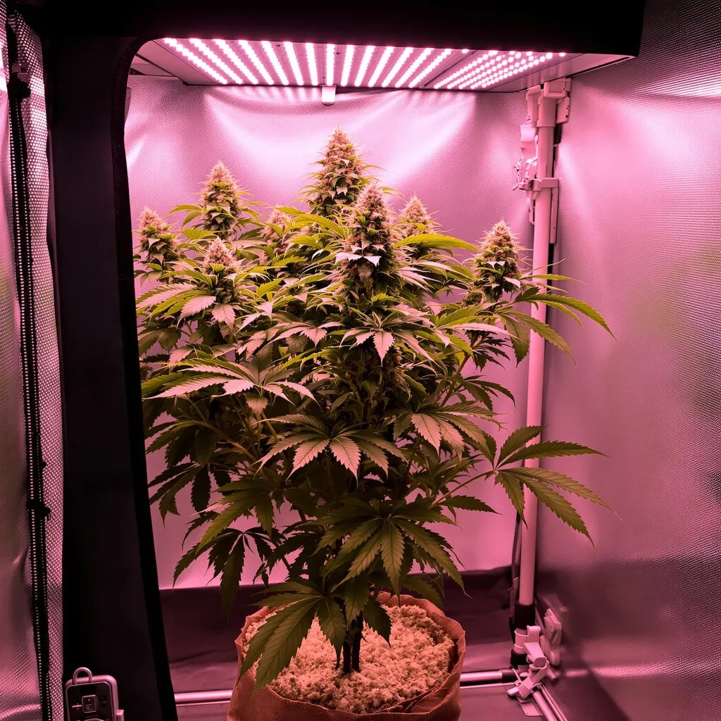 Mimosa 70% Indica / 50% Sativa — Blüte mit sichtbaren Trichomen