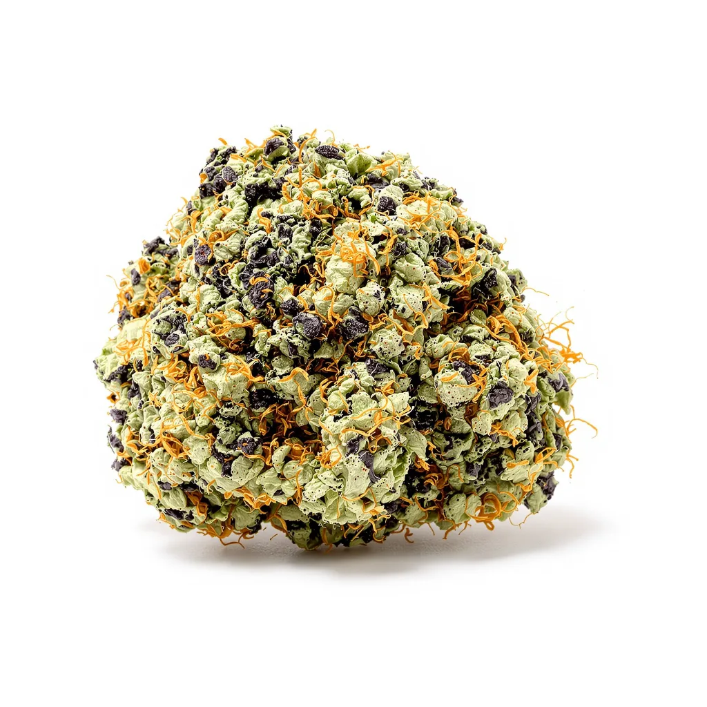 Mimosa 70% Indica / 50% Sativa — Blüte mit sichtbaren Trichomen