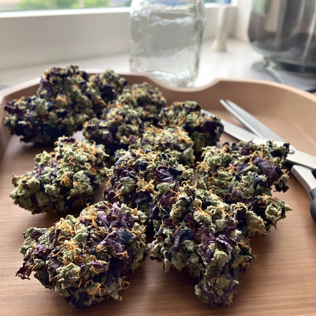 Molokai Frost 82% Indica / 18% Sativa — Blüte mit sichtbaren Trichomen