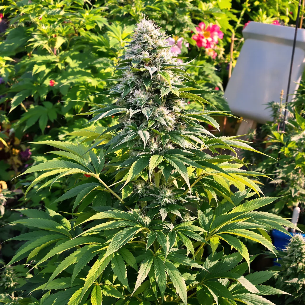 Molokai Frost 82% Indica / 18% Sativa — Blüte mit sichtbaren Trichomen