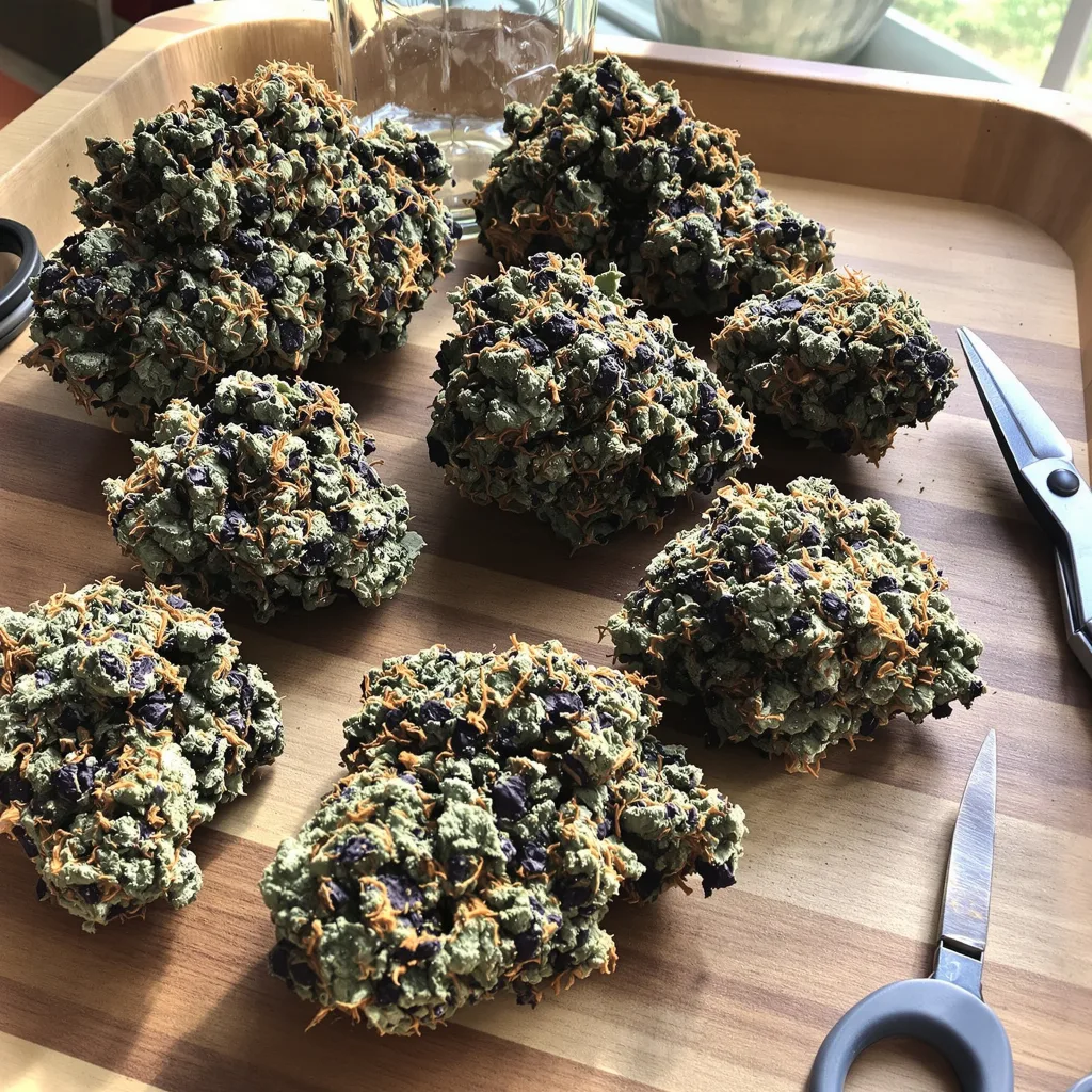 Mother of Berries 82% Indica / 18% Sativa — Blüte mit sichtbaren Trichomen