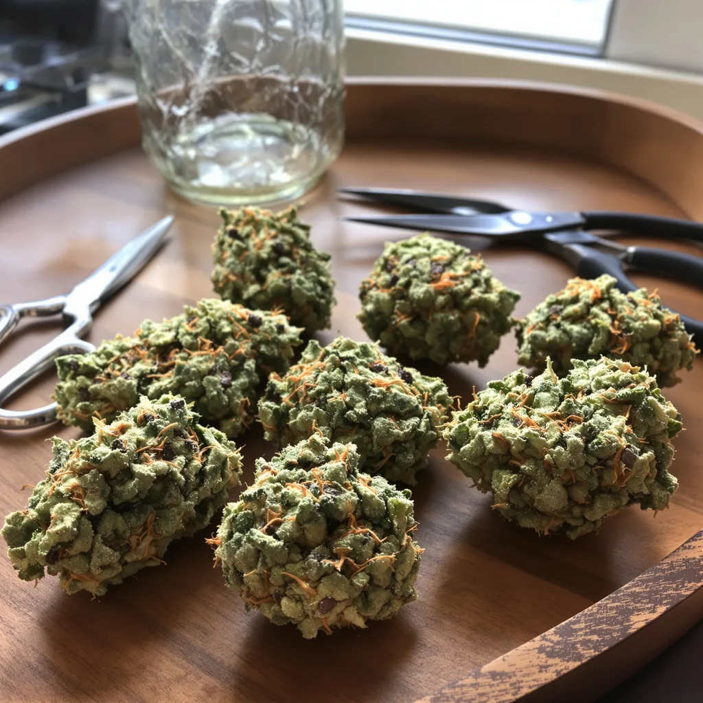 Mr. Tusk 60% Indica / 40% Sativa — Blüte mit sichtbaren Trichomen