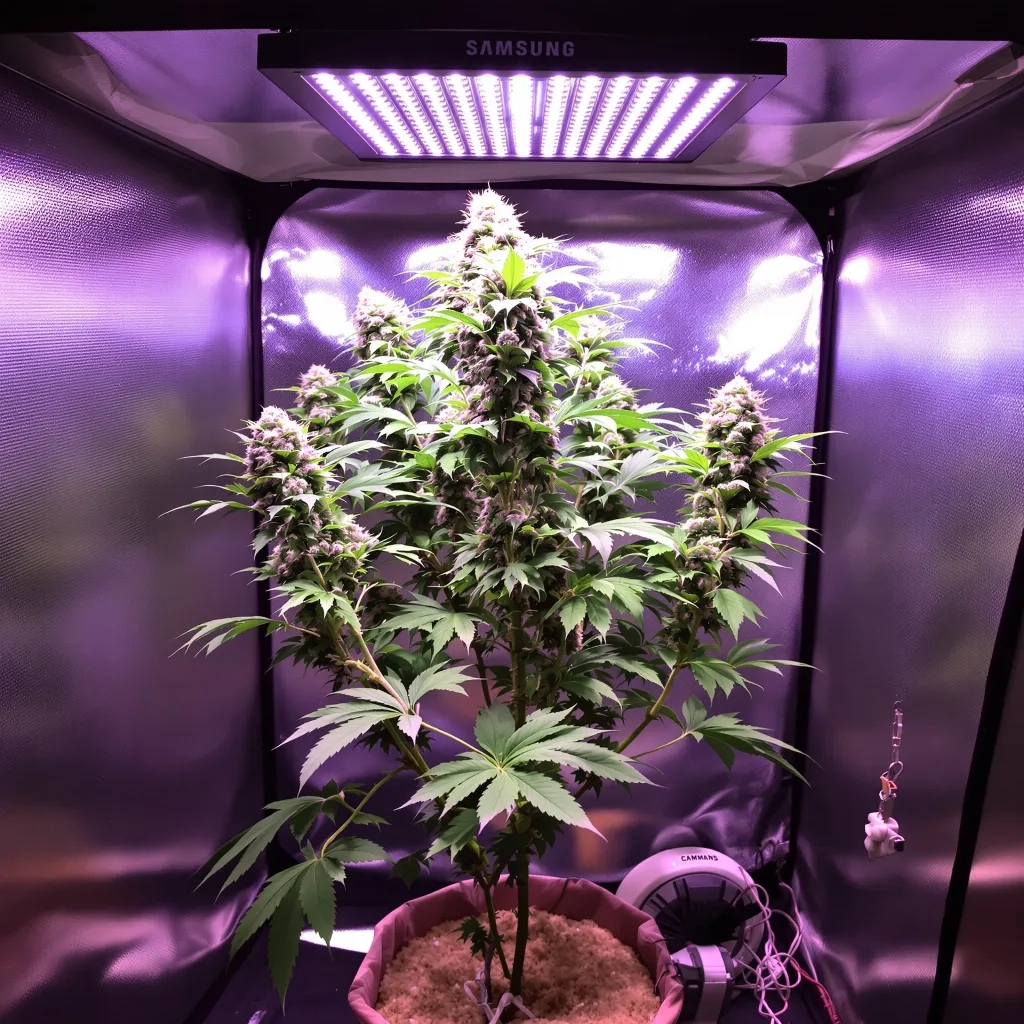 Mr. Tusk 60% Indica / 40% Sativa — Blüte mit sichtbaren Trichomen
