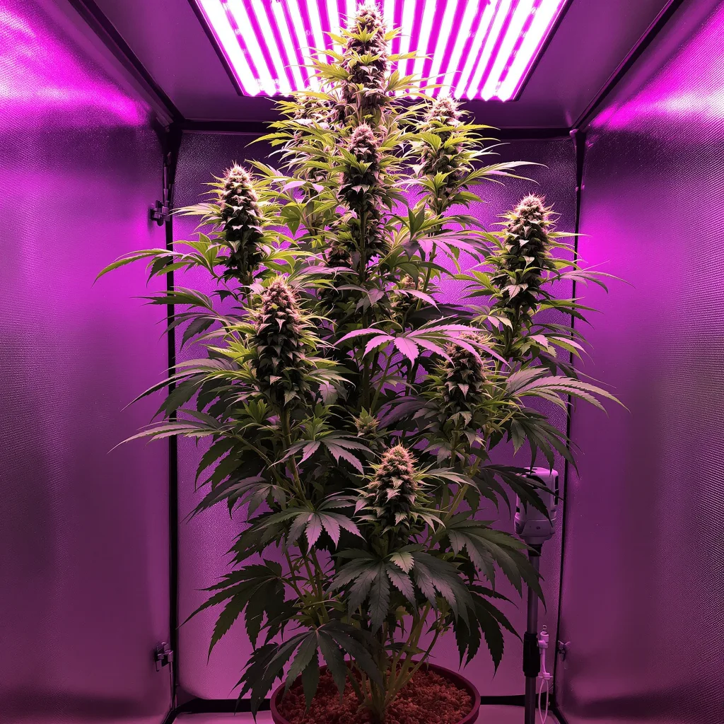 Neptune Kush 10% Indica / 90% Sativa — Blüte mit sichtbaren Trichomen