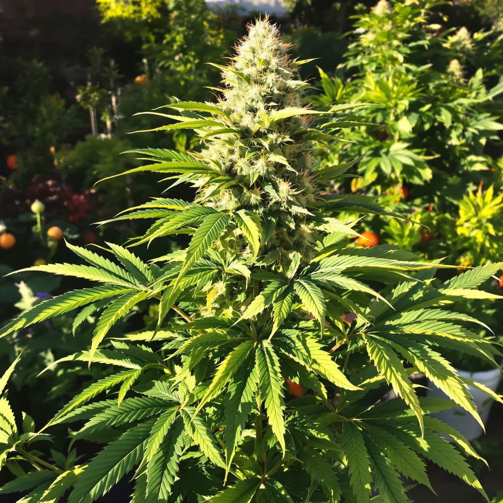 Neptune OG 76% Indica / 24% Sativa — Blüte mit sichtbaren Trichomen