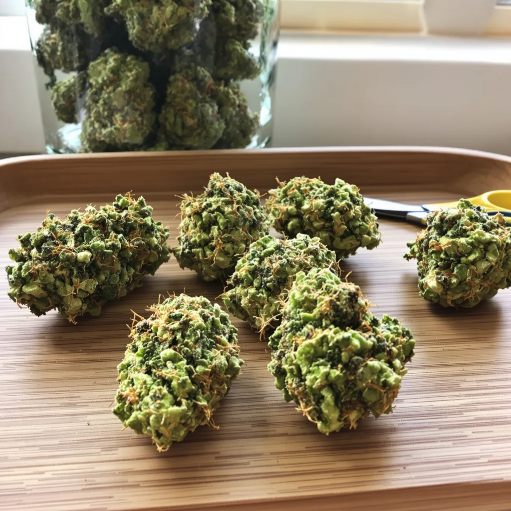 Neville's Haze 20% Indica / 80% Sativa — Blüte mit sichtbaren Trichomen