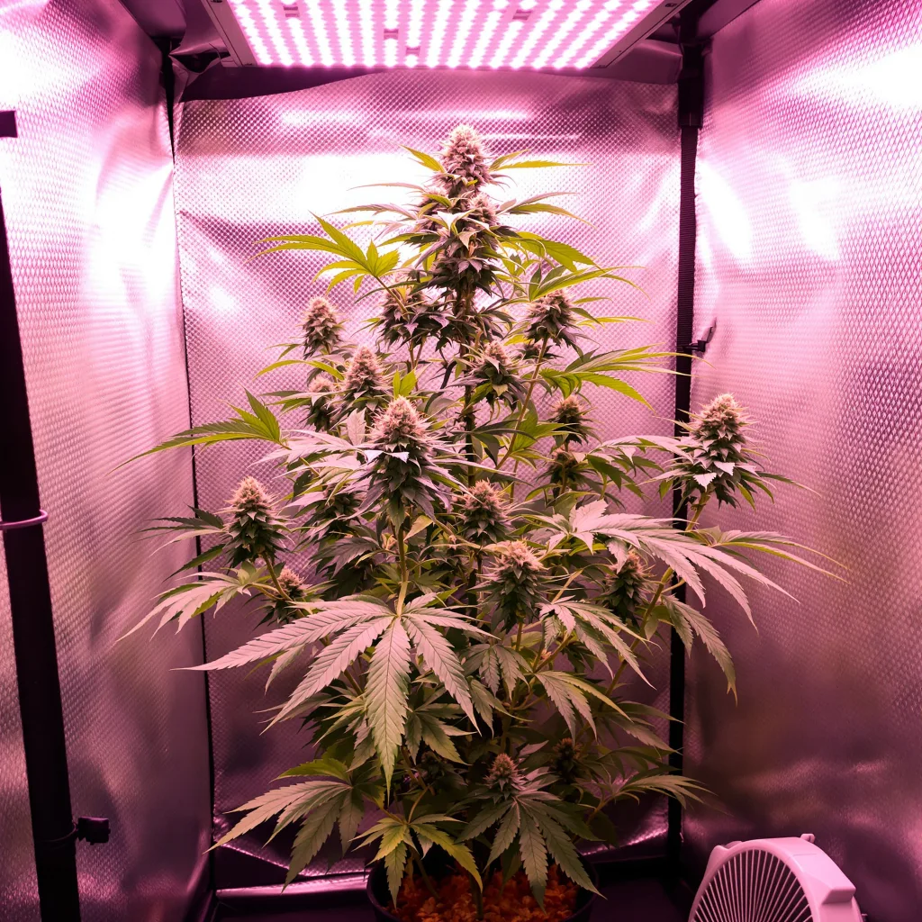 Neville's Haze 20% Indica / 80% Sativa — Blüte mit sichtbaren Trichomen