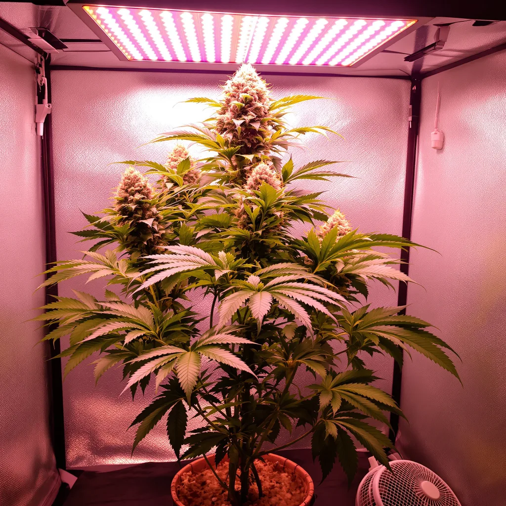 Night Terror OG 75% Indica / 25% Sativa — Blüte mit sichtbaren Trichomen