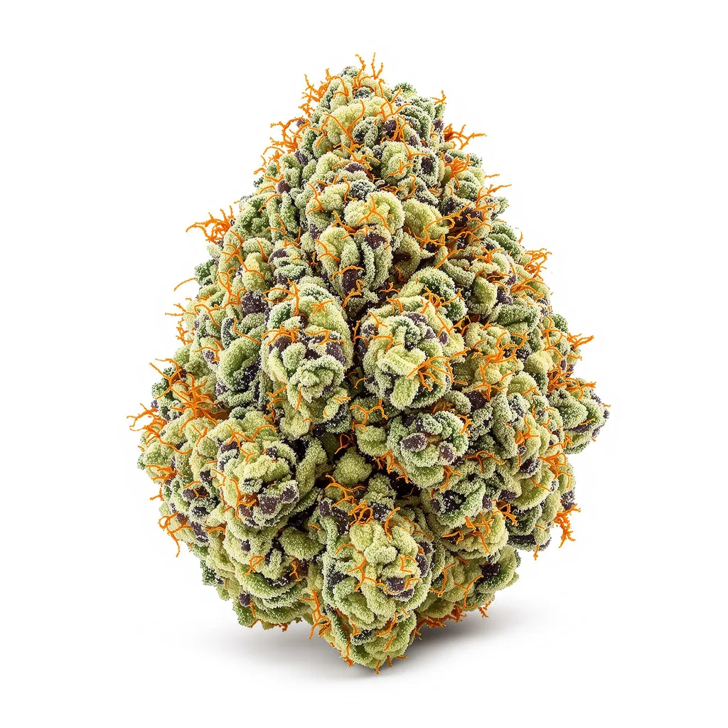 Night Train 54% Indica / 46% Sativa — Blüte mit sichtbaren Trichomen