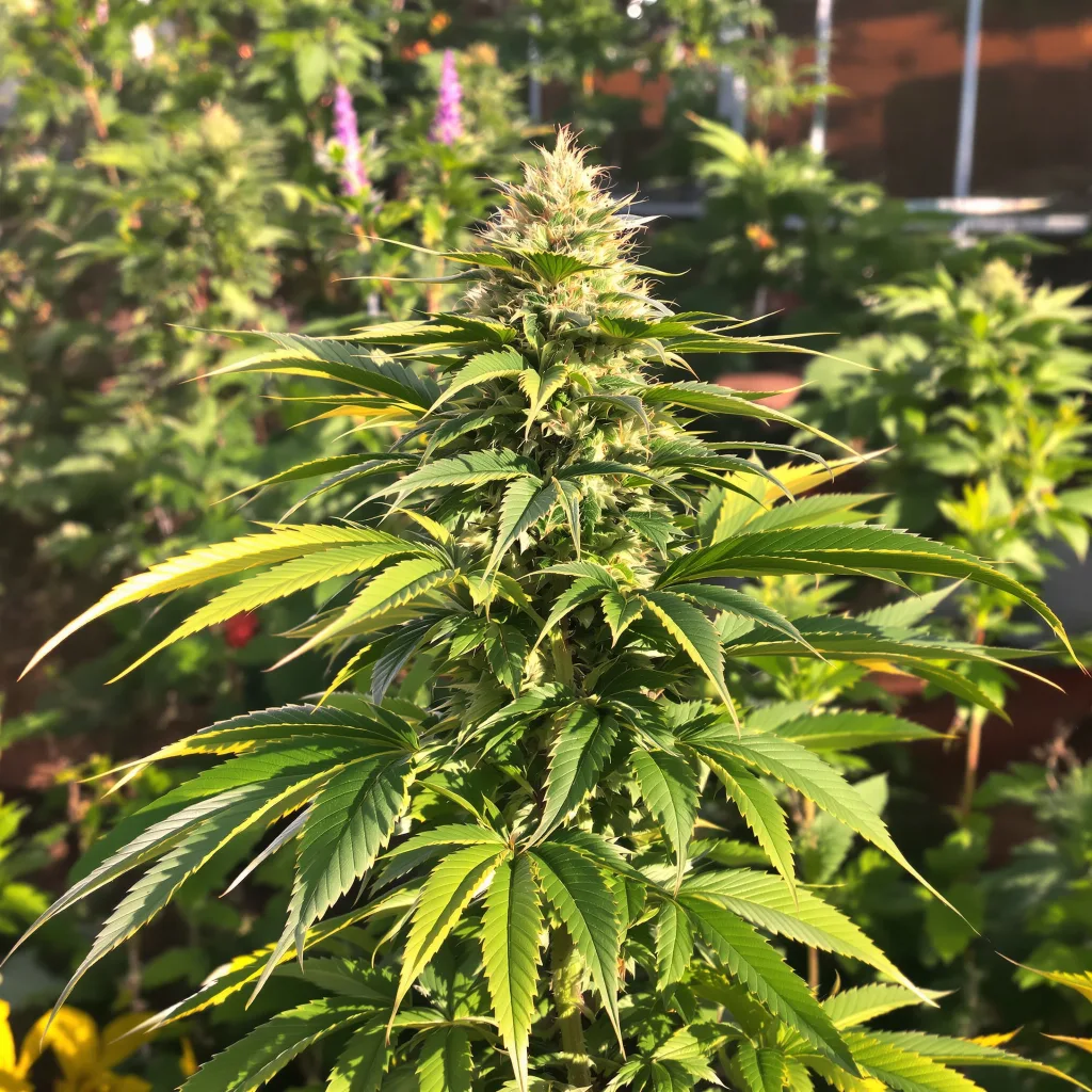 North American 78% Indica / 22% Sativa — Blüte mit sichtbaren Trichomen