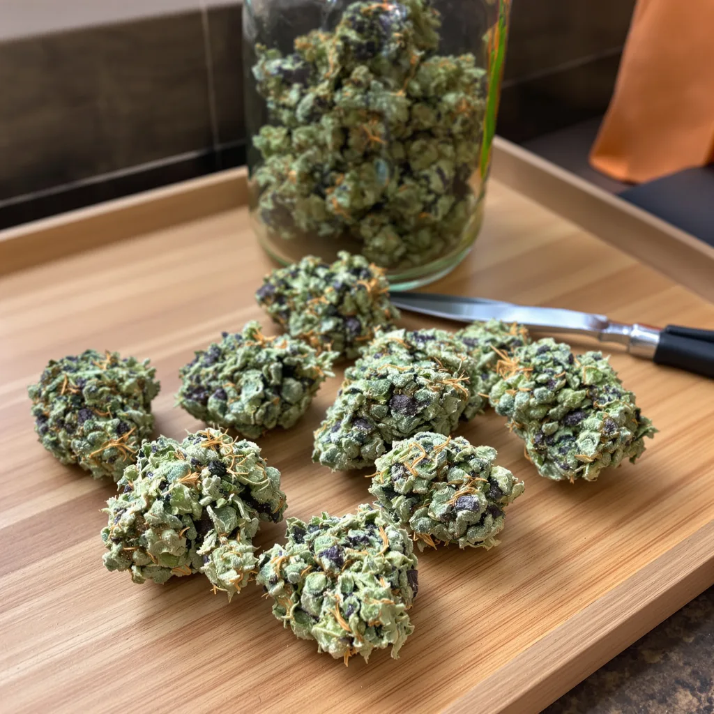 Northern Cream 64% Indica / 36% Sativa — Blüte mit sichtbaren Trichomen
