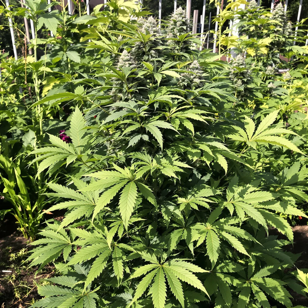Nuken 70% Indica / 20% Sativa — Blüte mit sichtbaren Trichomen