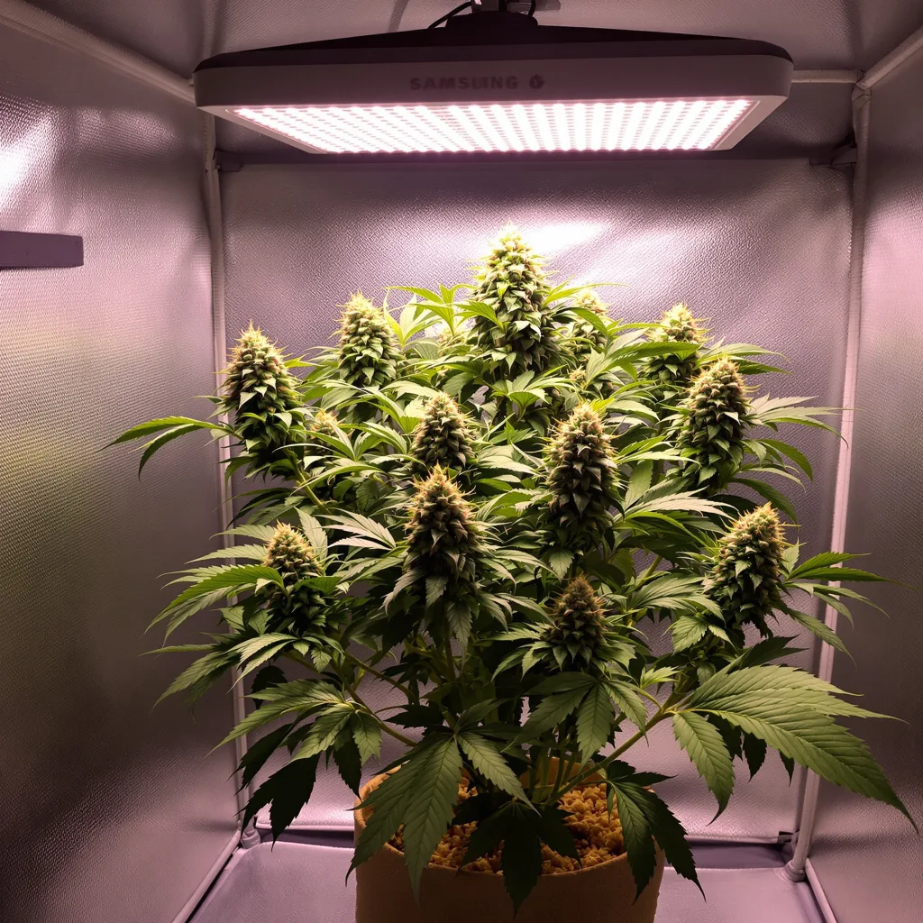 Nutter 65% Indica / 35% Sativa — Blüte mit sichtbaren Trichomen