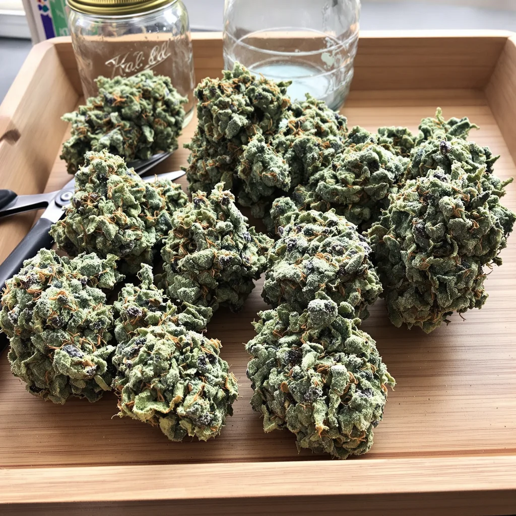 NYC Diesel 40% Indica / 60% Sativa — Blüte mit sichtbaren Trichomen