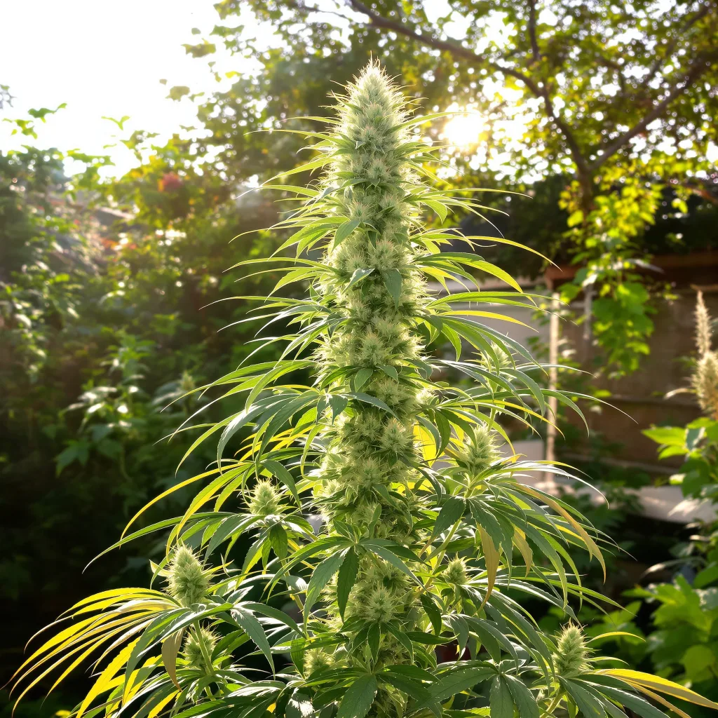 NYC Sour Diesel 11% Indica / 89% Sativa — Blüte mit sichtbaren Trichomen