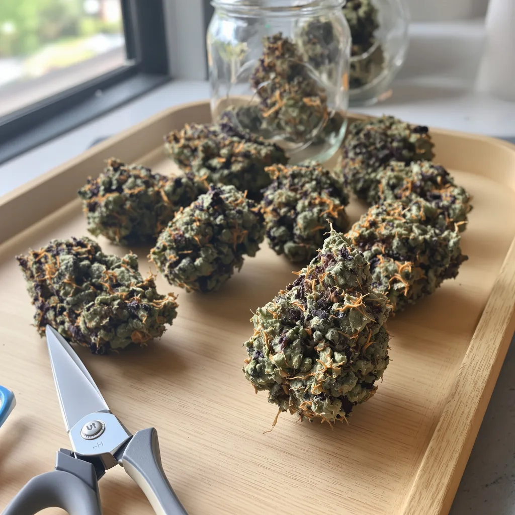 Obama Kush 74% Indica / 26% Sativa — Blüte mit sichtbaren Trichomen