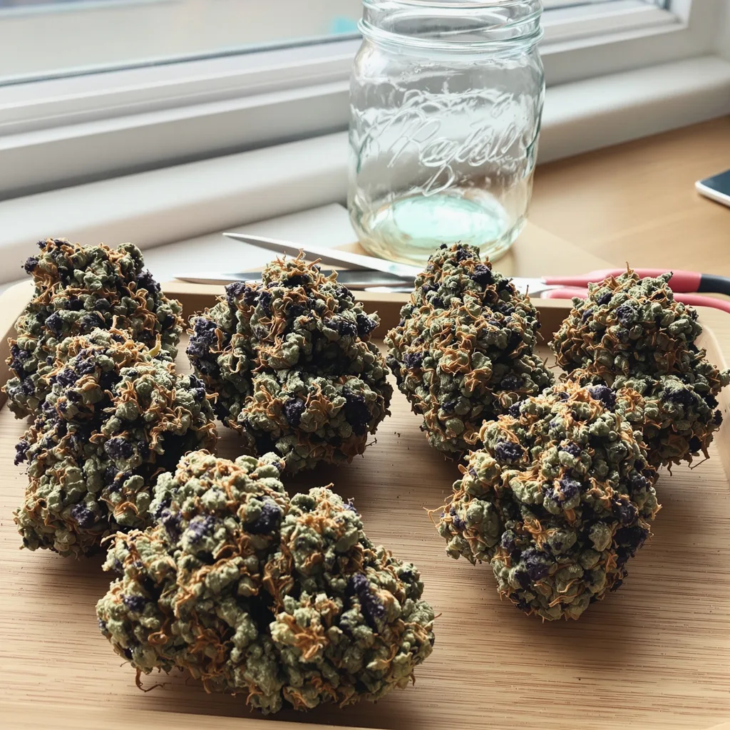 OG Los Angeles Kush 69% Indica / 31% Sativa — Blüte mit sichtbaren Trichomen