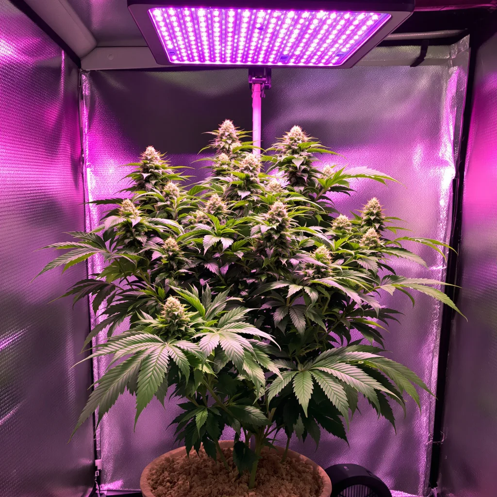 OG Los Angeles Kush 69% Indica / 31% Sativa — Blüte mit sichtbaren Trichomen