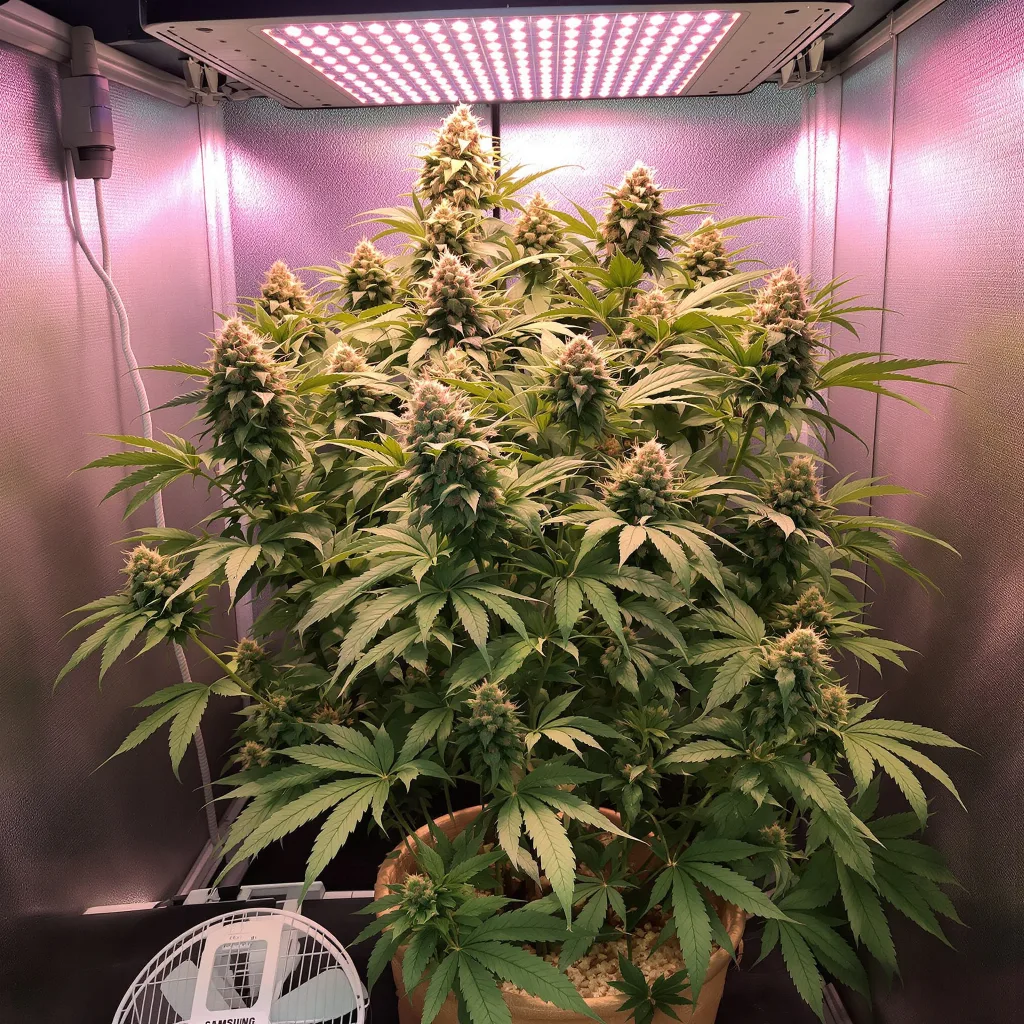 Ogre Berry 65% Indica / 35% Sativa — Blüte mit sichtbaren Trichomen