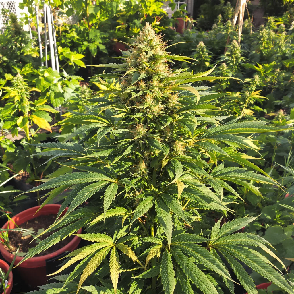 Ogre Berry 65% Indica / 35% Sativa — Blüte mit sichtbaren Trichomen