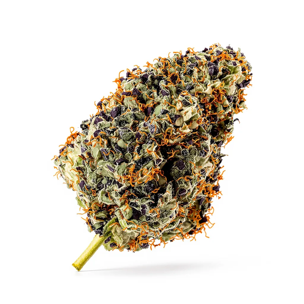 Ogre Berry 65% Indica / 35% Sativa — Blüte mit sichtbaren Trichomen