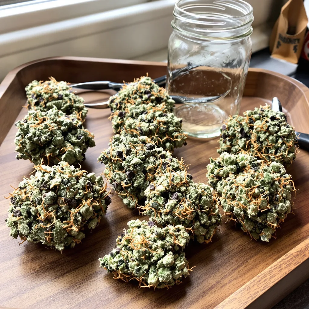 Ogre 61% Indica / 39% Sativa — Blüte mit sichtbaren Trichomen