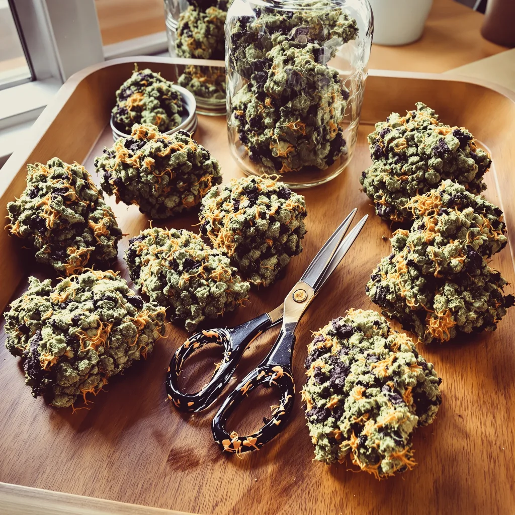 Opal OG Kush 80% Indica / 20% Sativa — Blüte mit sichtbaren Trichomen