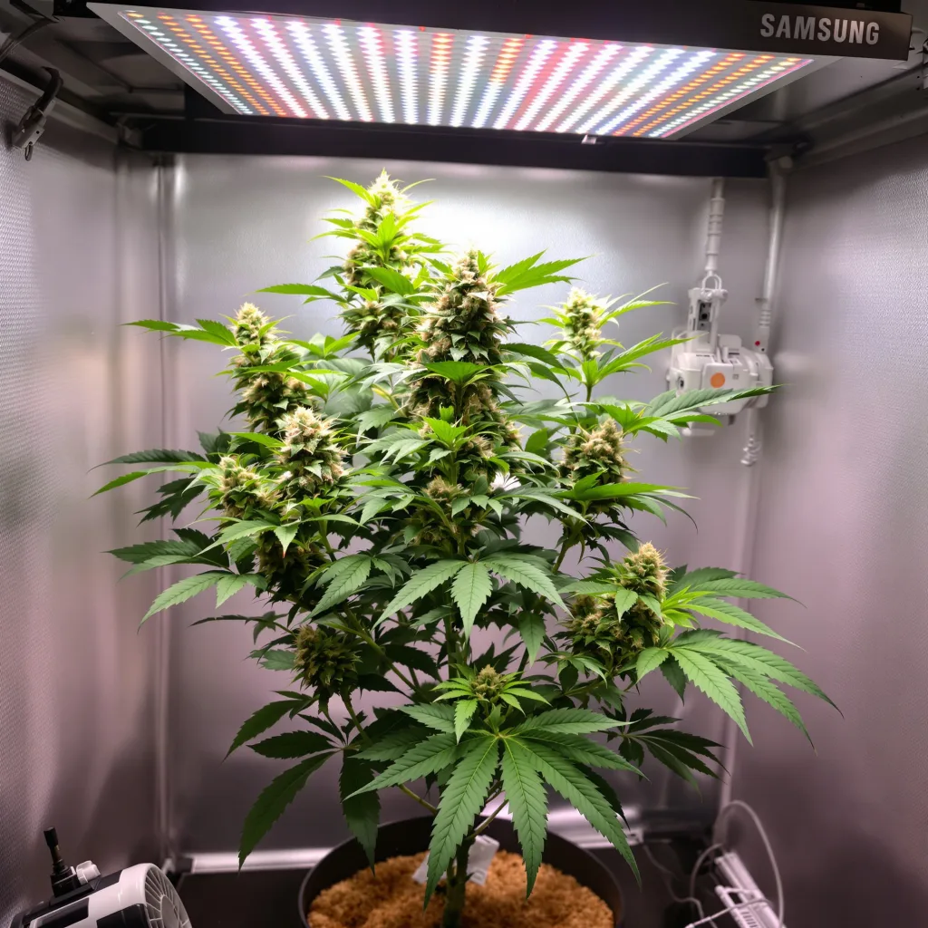 Opal OG Kush 80% Indica / 20% Sativa — Blüte mit sichtbaren Trichomen