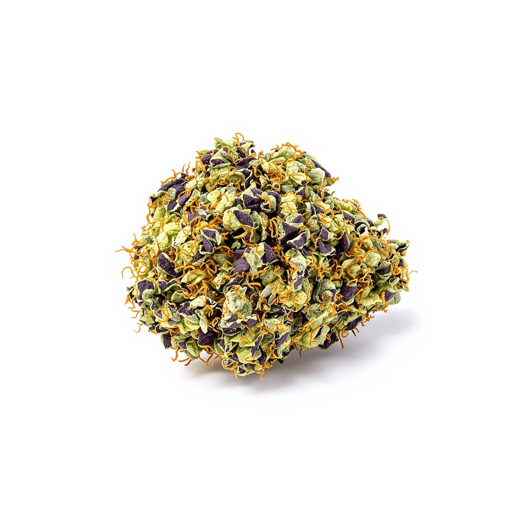 Opal OG Kush 80% Indica / 20% Sativa — Blüte mit sichtbaren Trichomen