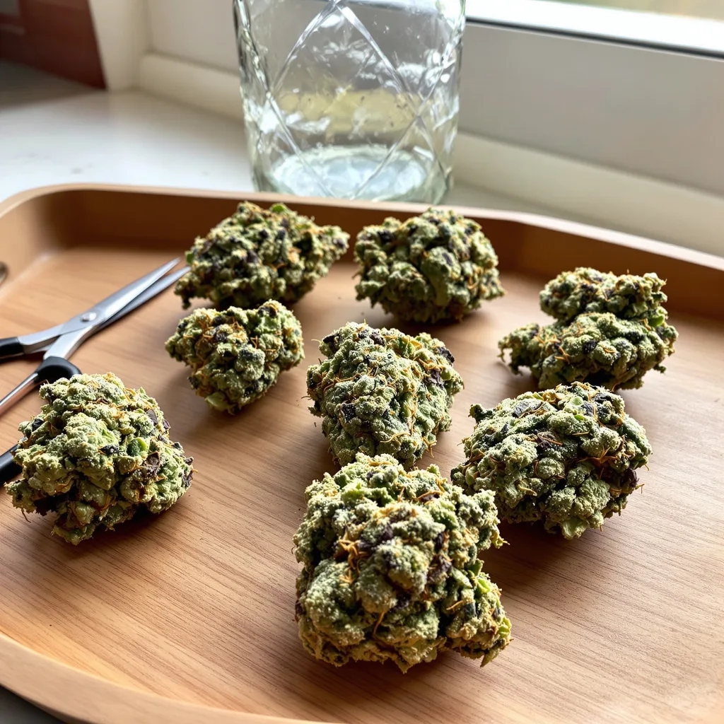 Opium 62% Indica / 38% Sativa — Blüte mit sichtbaren Trichomen