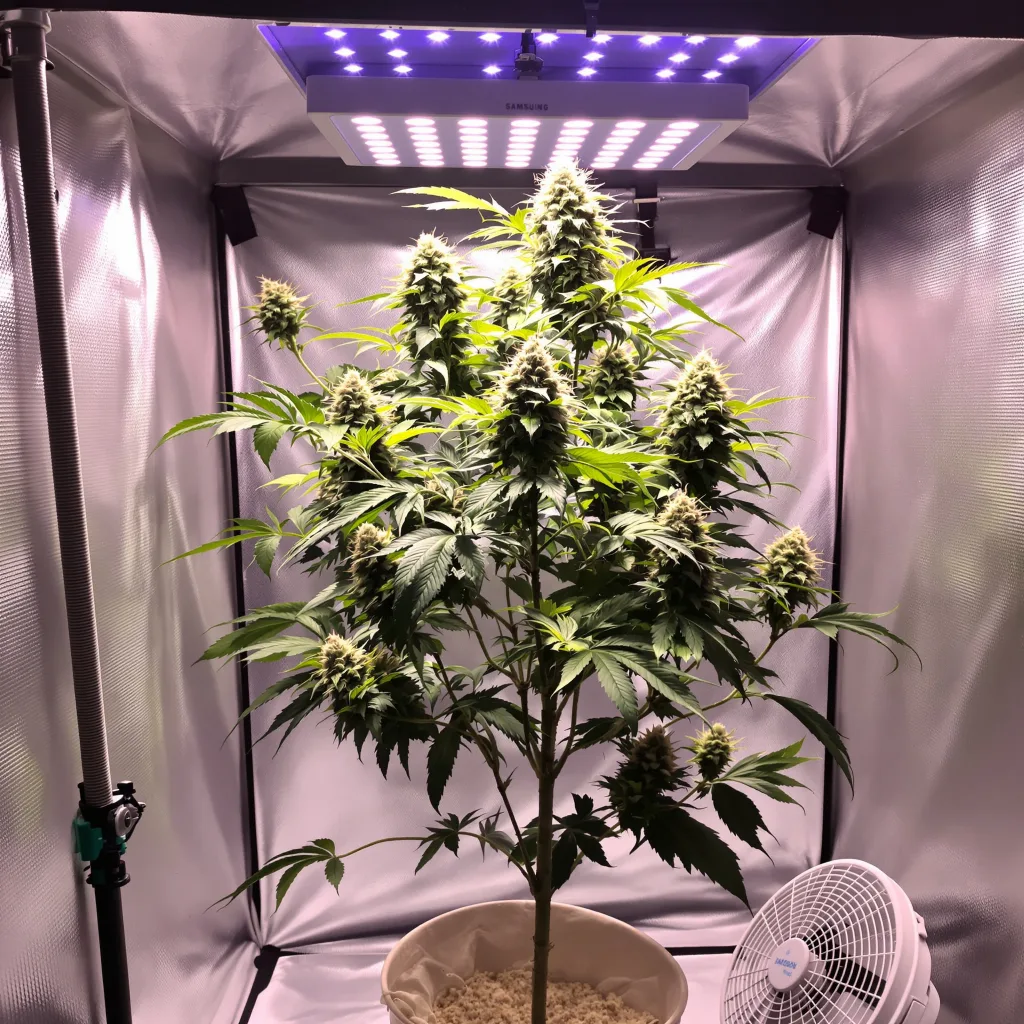 Opium 62% Indica / 38% Sativa — Blüte mit sichtbaren Trichomen