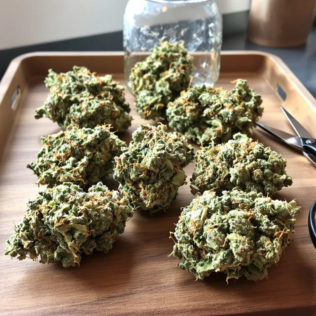 Orange Cookies 60% Indica / 40% Sativa — Blüte mit sichtbaren Trichomen