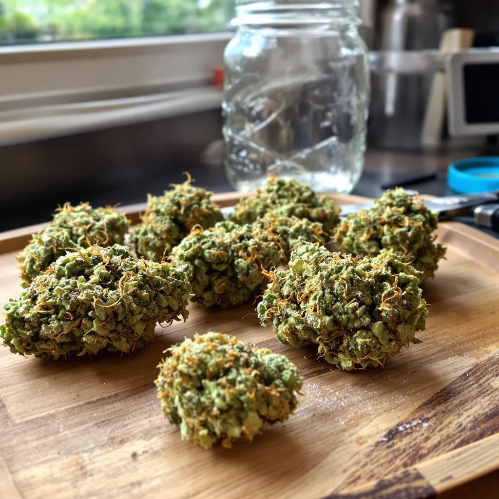 Orange Crush 20% Indica / 80% Sativa — Blüte mit sichtbaren Trichomen