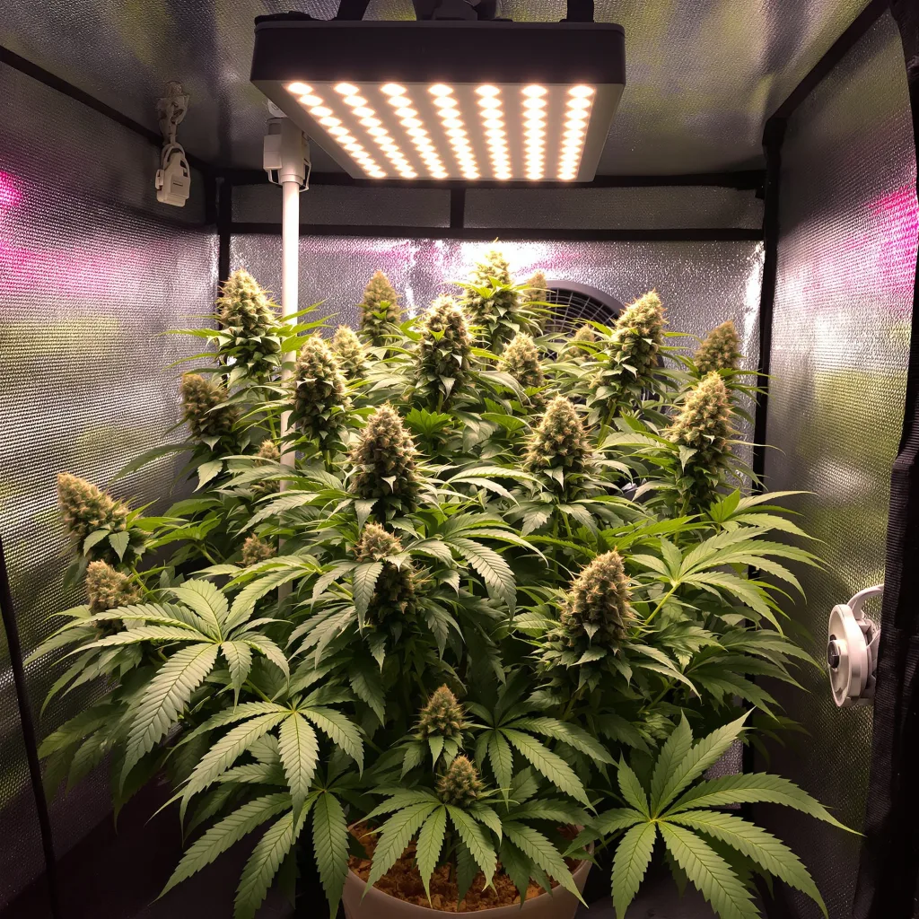Orange Kush Cake 72% Indica / 28% Sativa — Blüte mit sichtbaren Trichomen