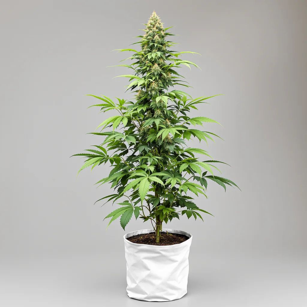 Orange Kush Cannabisblüte Nahaufnahme mit ausgewogene Blütenstruktur mit eisigen Trichomen