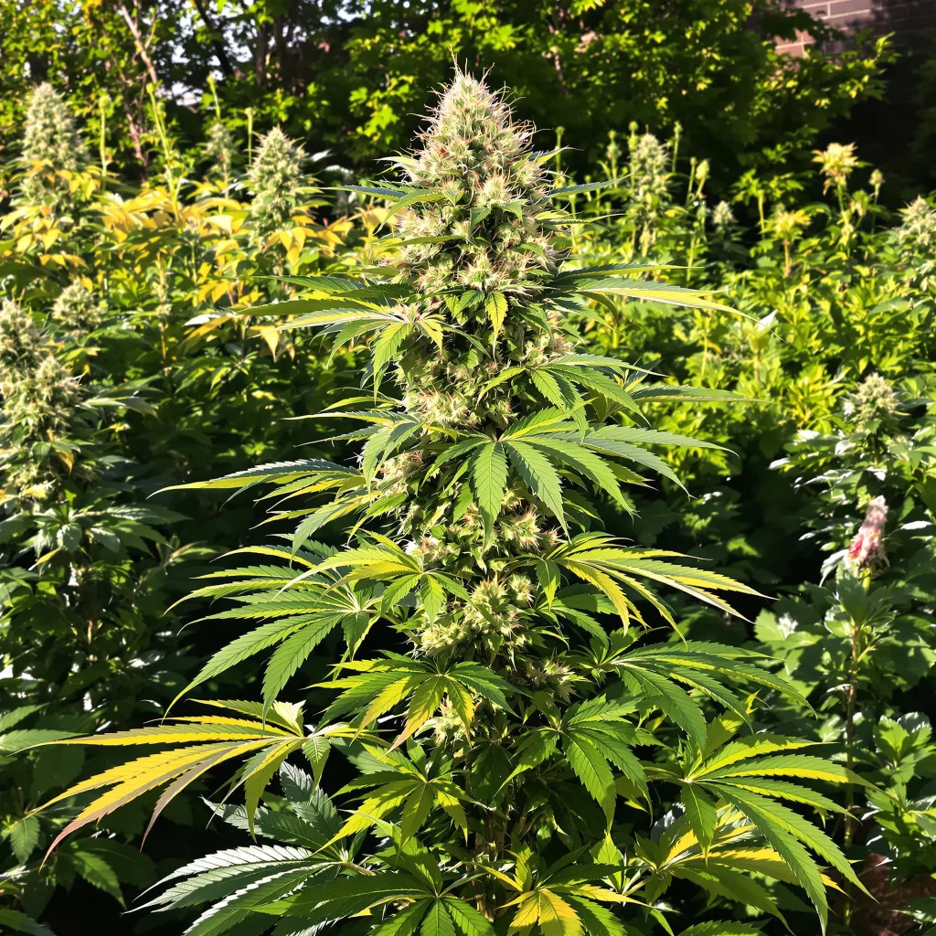 Orange Kush 50% Indica / 50% Sativa — Blüte mit sichtbaren Trichomen