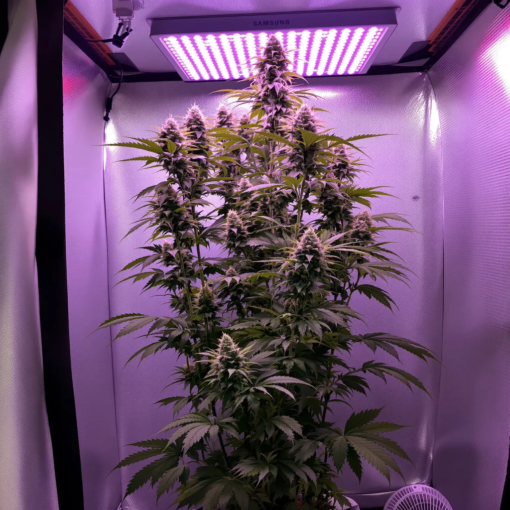 Orange Skunk 16% Indica / 84% Sativa — Blüte mit sichtbaren Trichomen