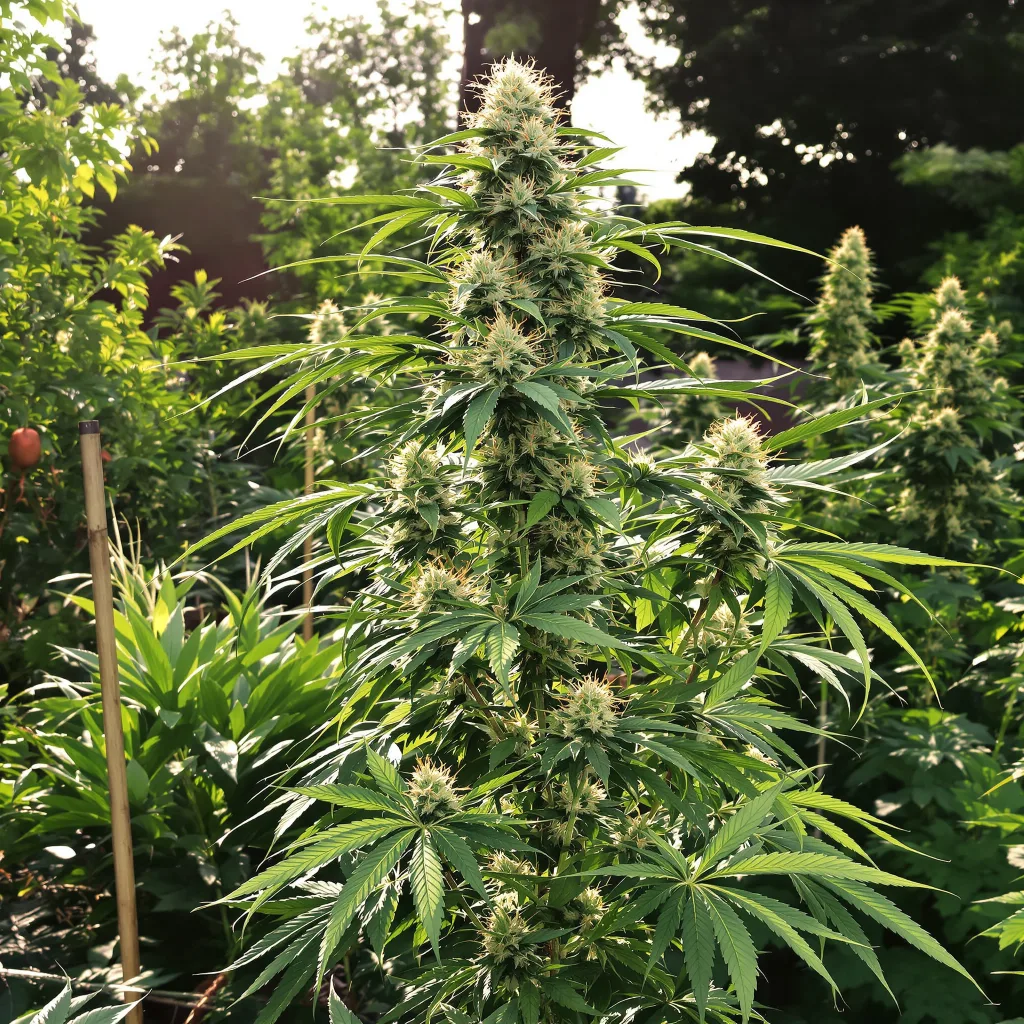 Orange Skunk 16% Indica / 84% Sativa — Blüte mit sichtbaren Trichomen