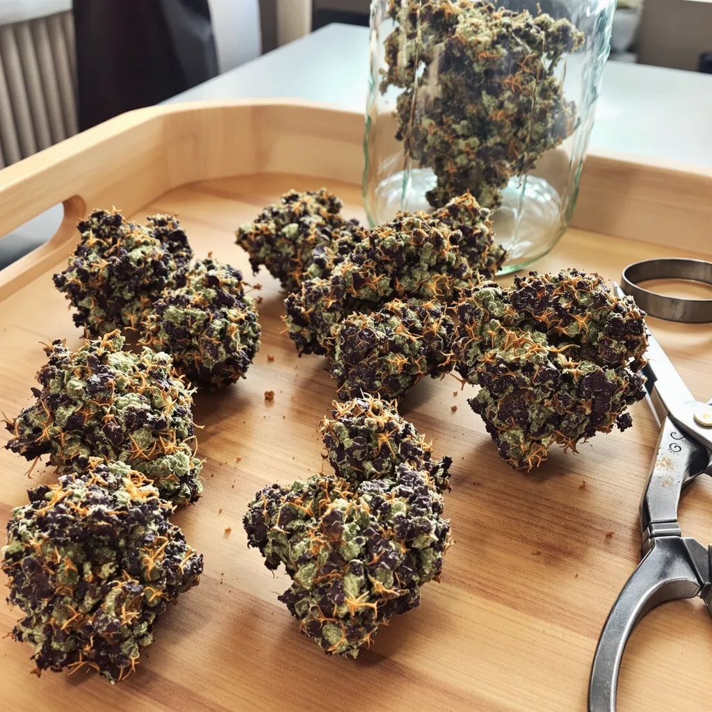 Oregon Diesel 90% Indica / 10% Sativa — Blüte mit sichtbaren Trichomen