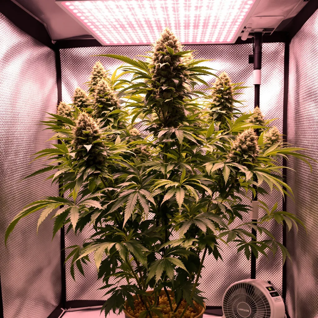 Oregon Diesel 90% Indica / 10% Sativa — Blüte mit sichtbaren Trichomen