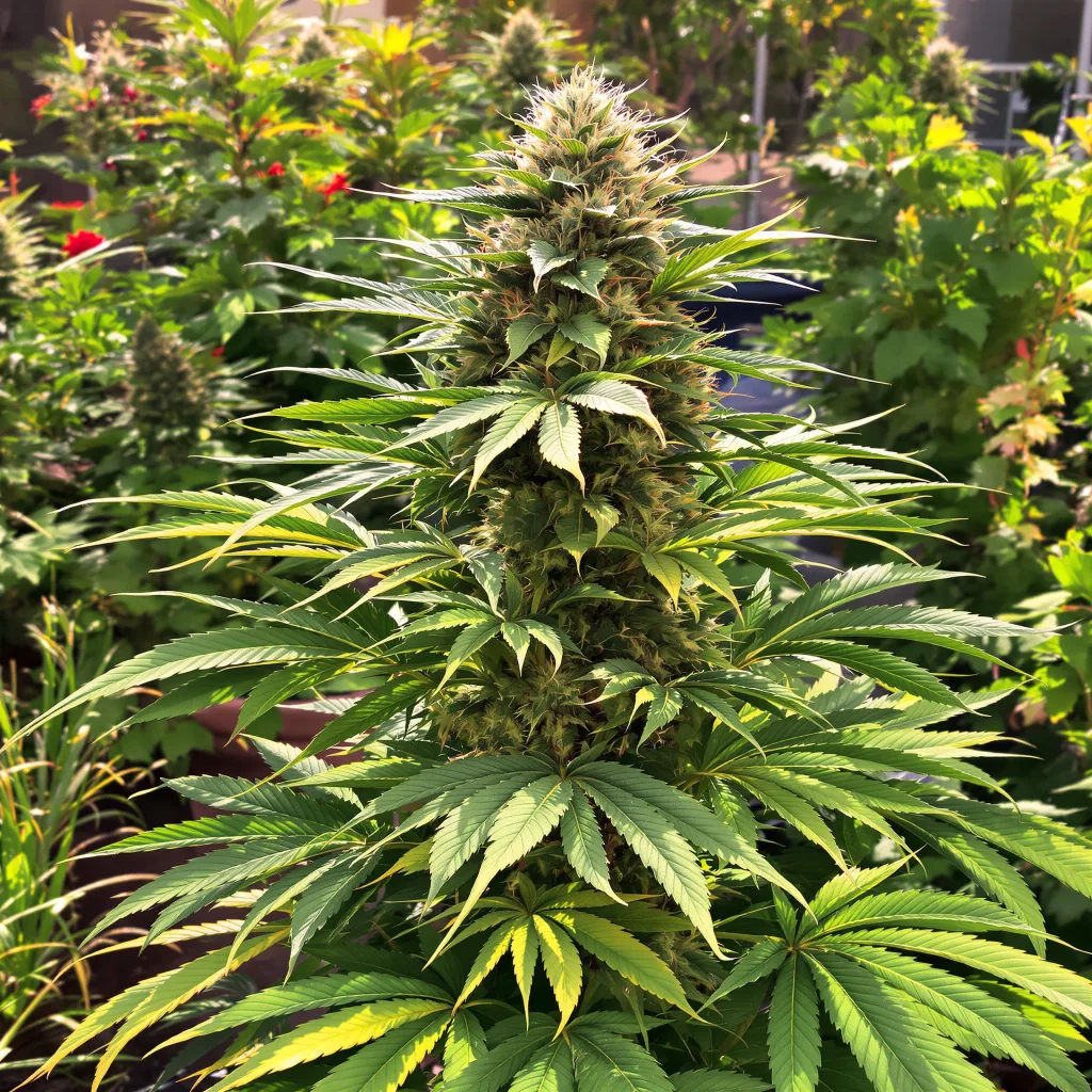 Oregon Peach 83% Indica / 17% Sativa — Blüte mit sichtbaren Trichomen