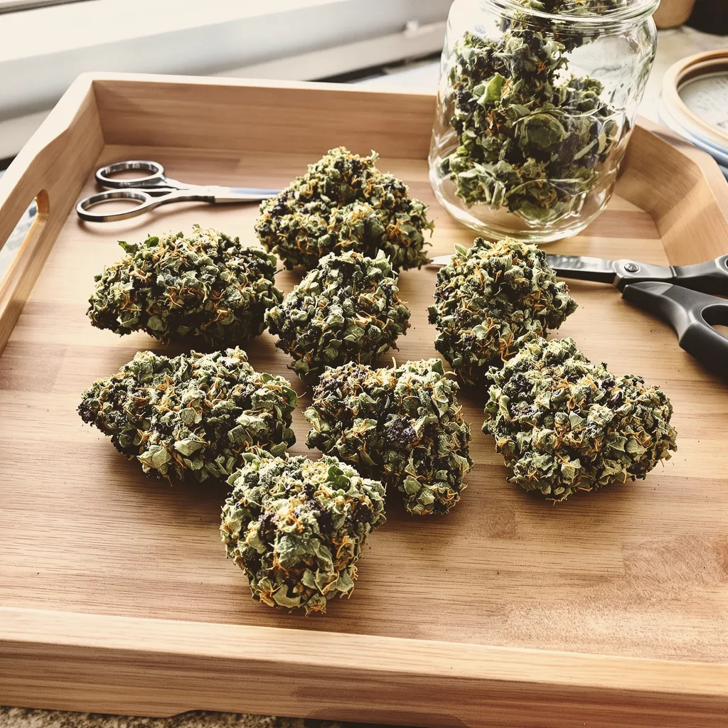 P-51 86% Indica / 14% Sativa — Blüte mit sichtbaren Trichomen