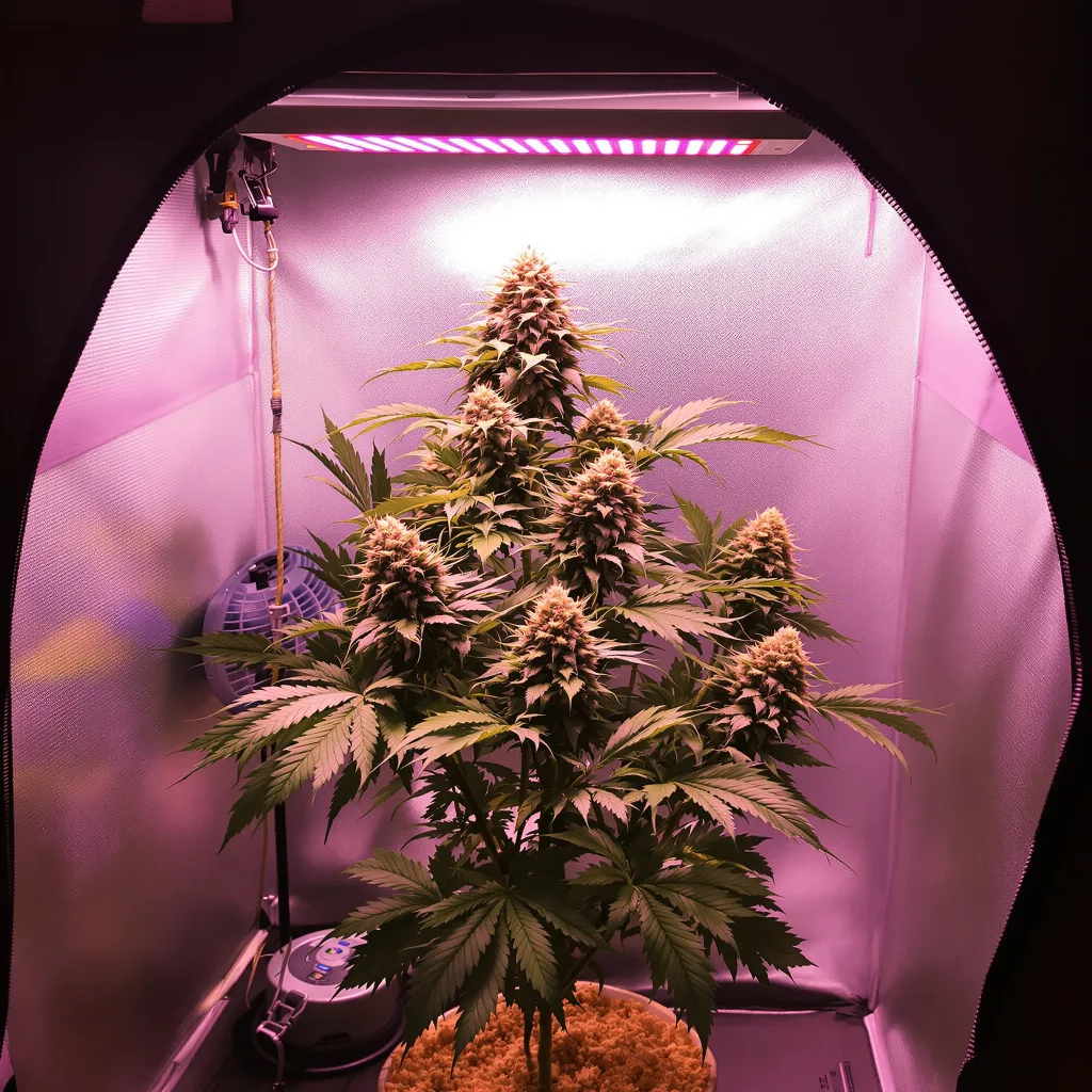 P-51 86% Indica / 14% Sativa — Blüte mit sichtbaren Trichomen