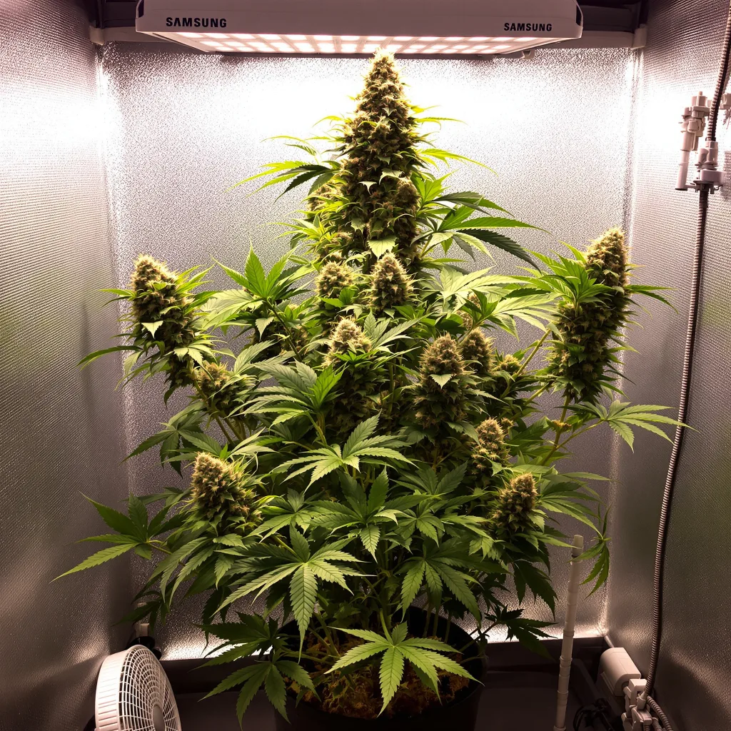 Pacific Blue 78% Indica / 22% Sativa — Blüte mit sichtbaren Trichomen