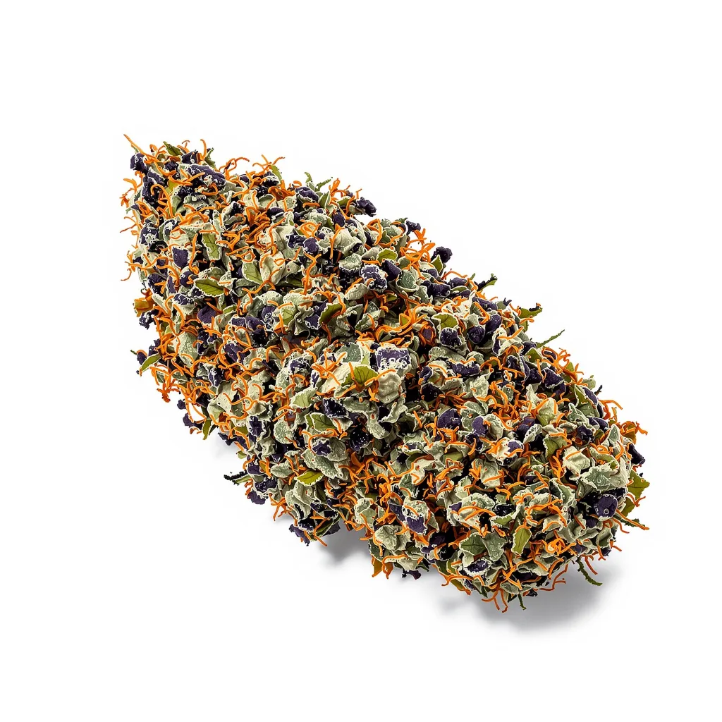 Pacific Blue 78% Indica / 22% Sativa — Blüte mit sichtbaren Trichomen