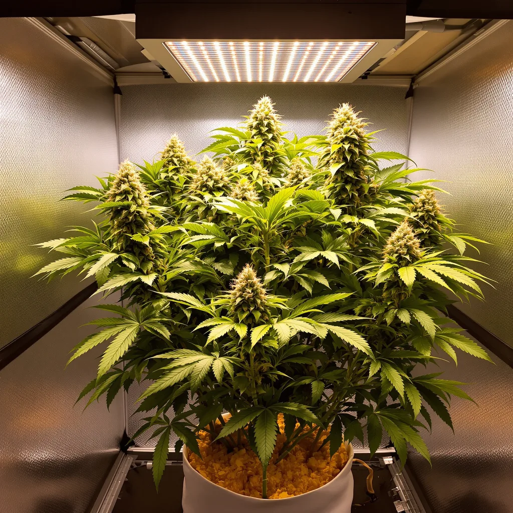 Pakistani Chitral Kush 86% Indica / 14% Sativa — Blüte mit sichtbaren Trichomen