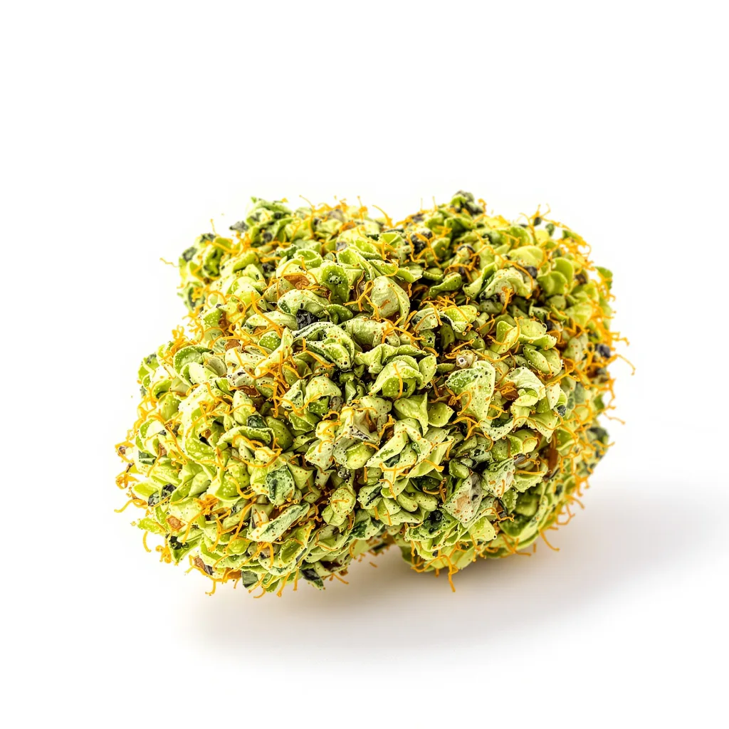 Panama Red 23% Indica / 77% Sativa — Blüte mit sichtbaren Trichomen
